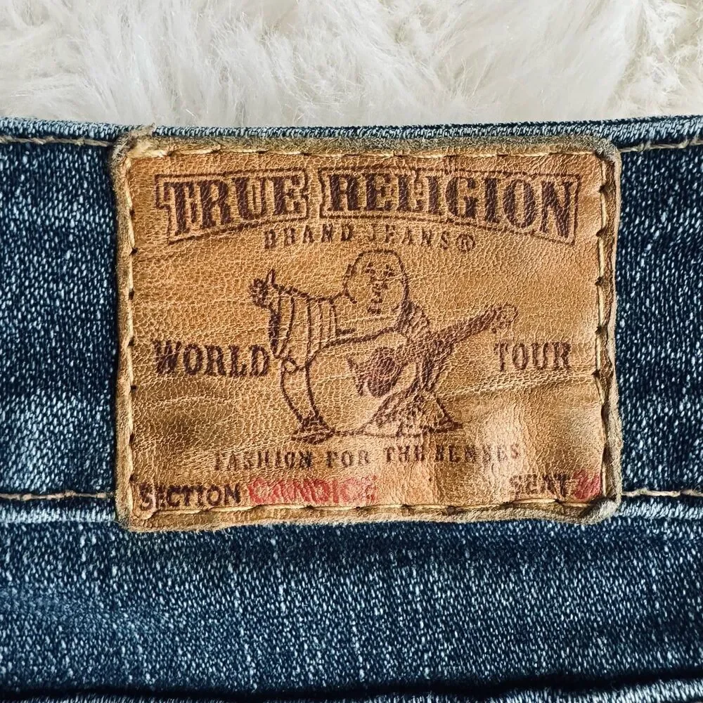 True Religion Candice Trouser Flared Low Rise Jeans 30 (32x30.5) Blue Womens